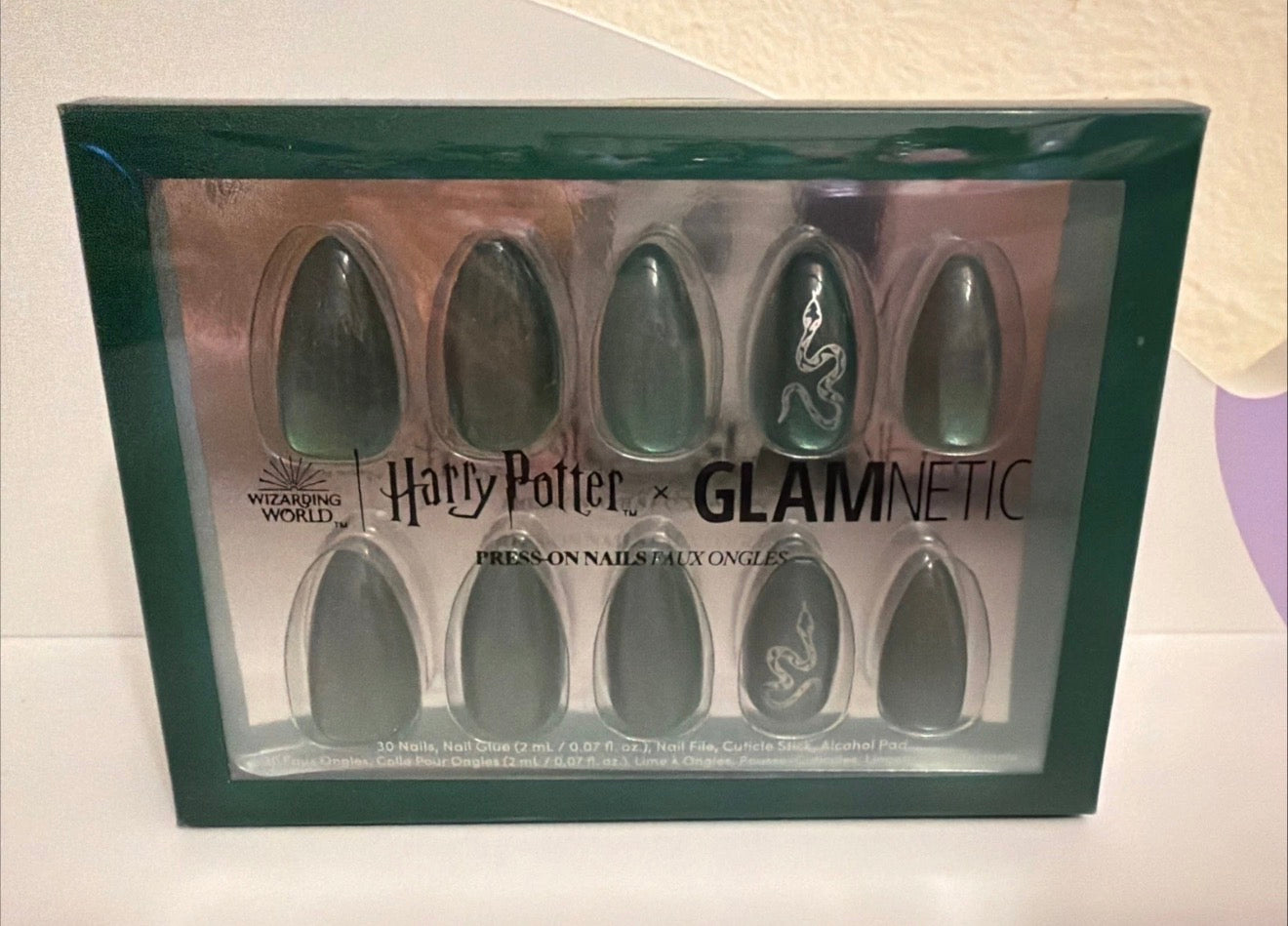 Glamnetic Press On Nails Slytherin | Short Oval 30 Nail Kit w/ Glue