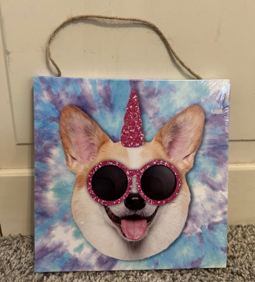 Corgi Unicorn 8"x8" Hanging Wall Art